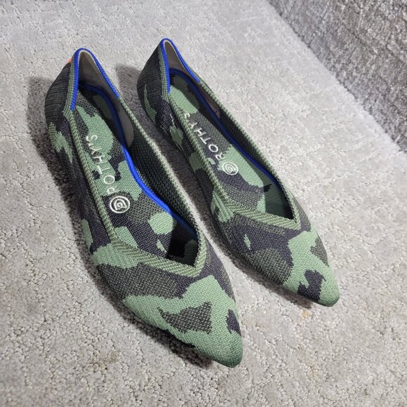 Rothys The Point Women's Size 9 Green Olive Camo Pointed Toe Slip on Flat Shoes - Picture 1 of 11